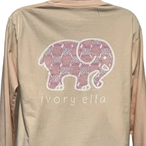 🍀2/$22 Ivory Ella Peach Tropical Pineapple Long Sleeve T-Shirt Womens size Small - Picture 3 of 10
